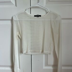 Forever 21 White Mesh Ribbed Long-Sleeve Crop Top